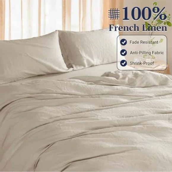 Luxurious 100% French Linen King Duvet & Sham Set - Picture 2 of 4